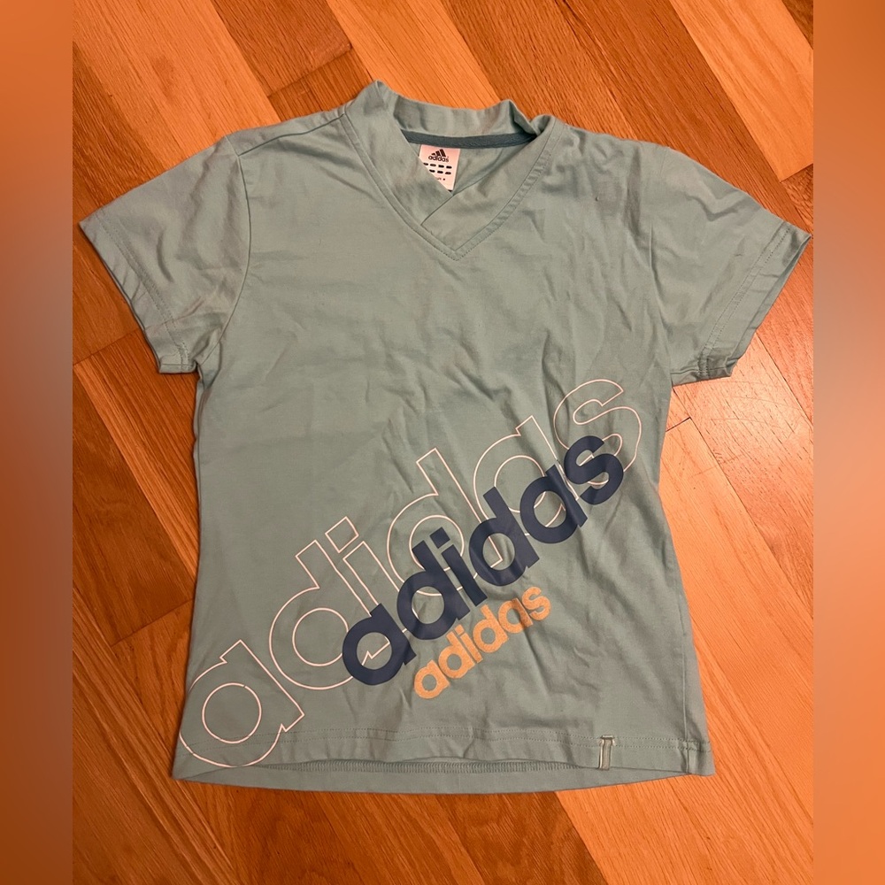 New Juniors Medium Light Blue Adidas Short Sleeve Shirt